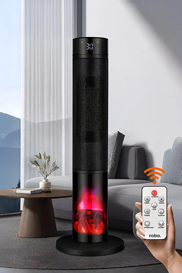 ROBO Şömineli Seramik Kule Tipi Dikey Hızlı Isıtıcı Uzaktan kumandalı ROBO Şömineli Seramik Kule Tipi Dikey Hızlı Isıtıcı Uzaktan kumandalı